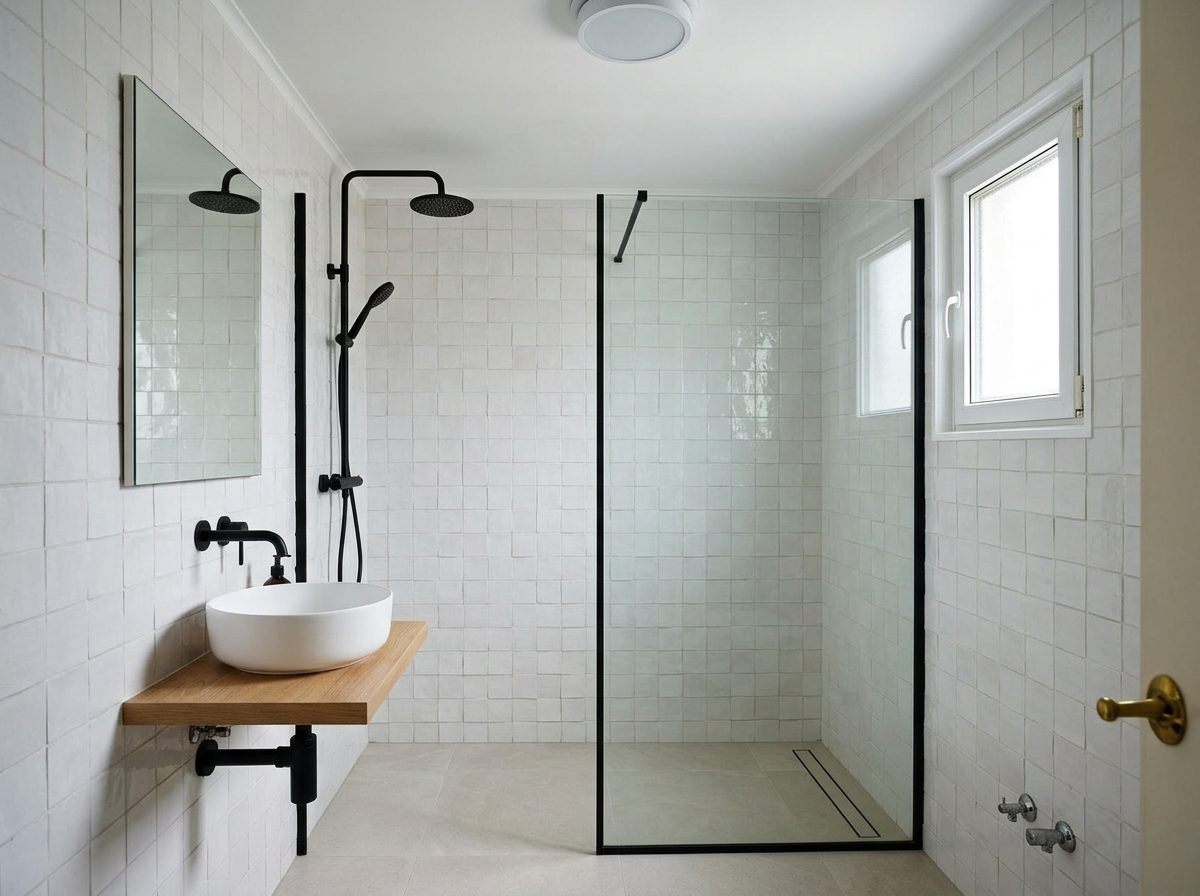 Salle de bains rénovée, carrelage contemporain