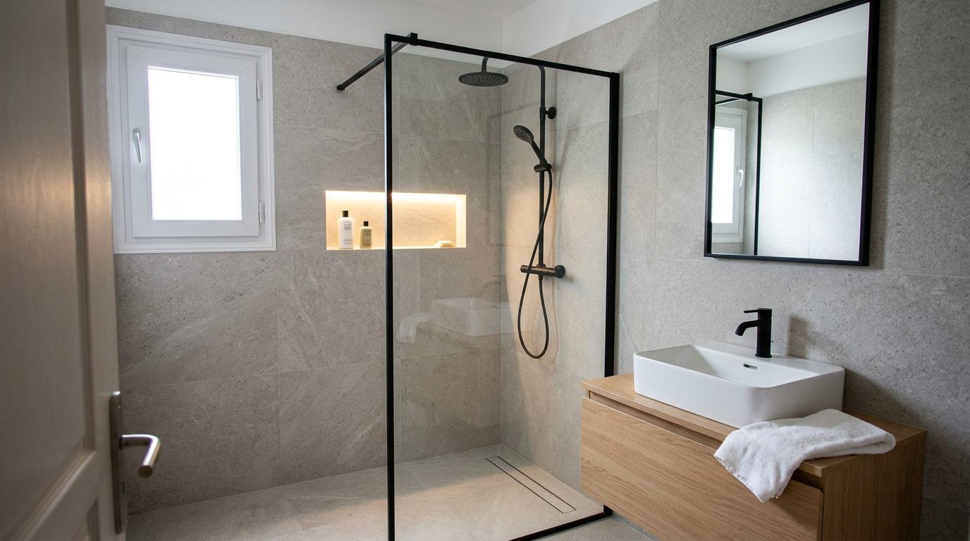 Salle de bains entièrement rénovée avec douche à l'italienne